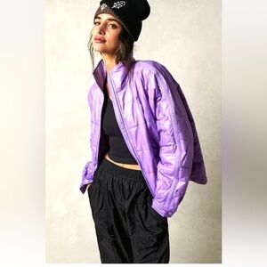 Free People Movement Scrunchy Glossy Pippa Puffer Jacket Cold Purple Blue